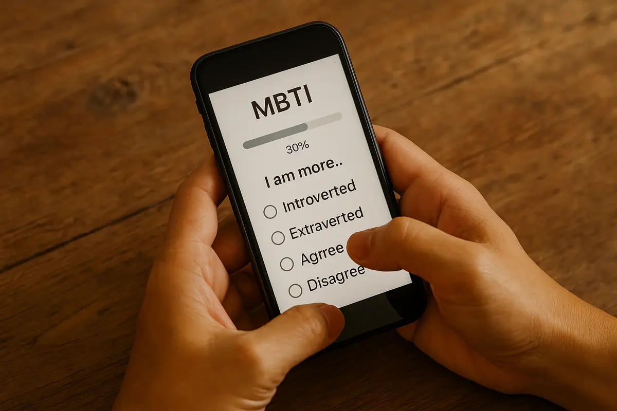 Người làm bài trắc nghiệm MBTI trên điện thoại