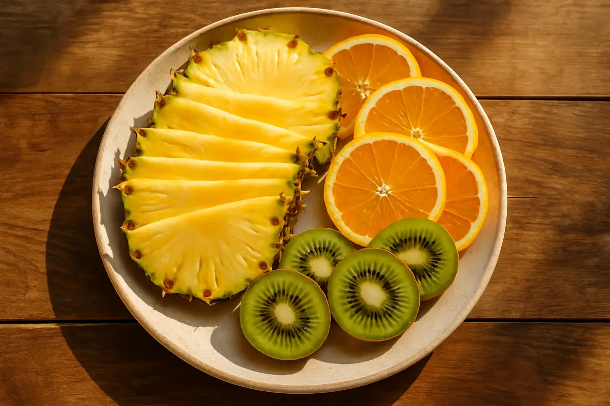 Dứa tươi cắt lát cùng các loại trái cây giàu vitamin C